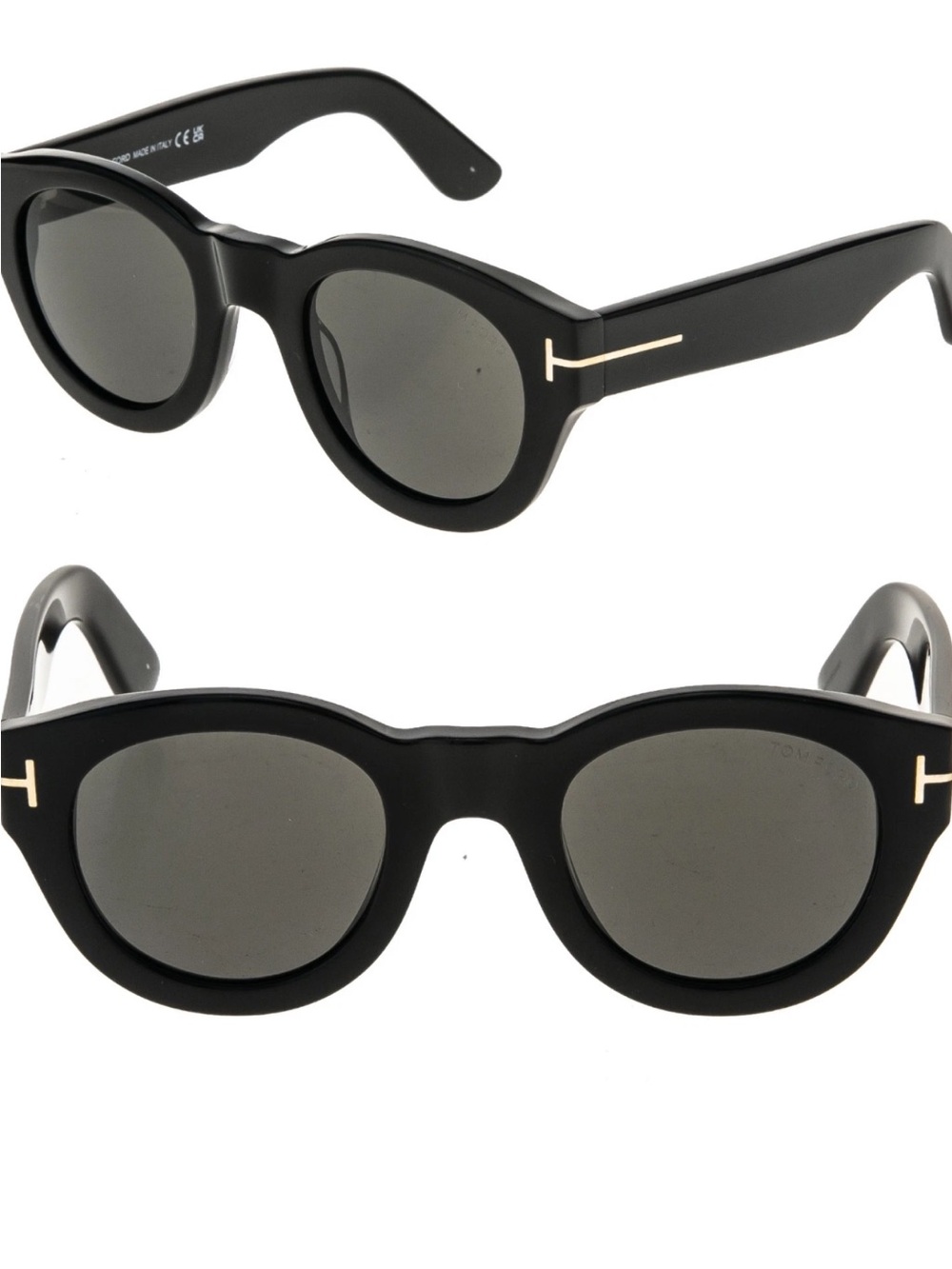 Tom Ford Lucinda 48mm  ShinyBlack /Smoke Round-Frame Sunglasses